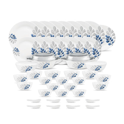 Diva by La Opala, Pearl Collection, Opal Glass Dinner Set 47 pcs, Indigo Bliss, White