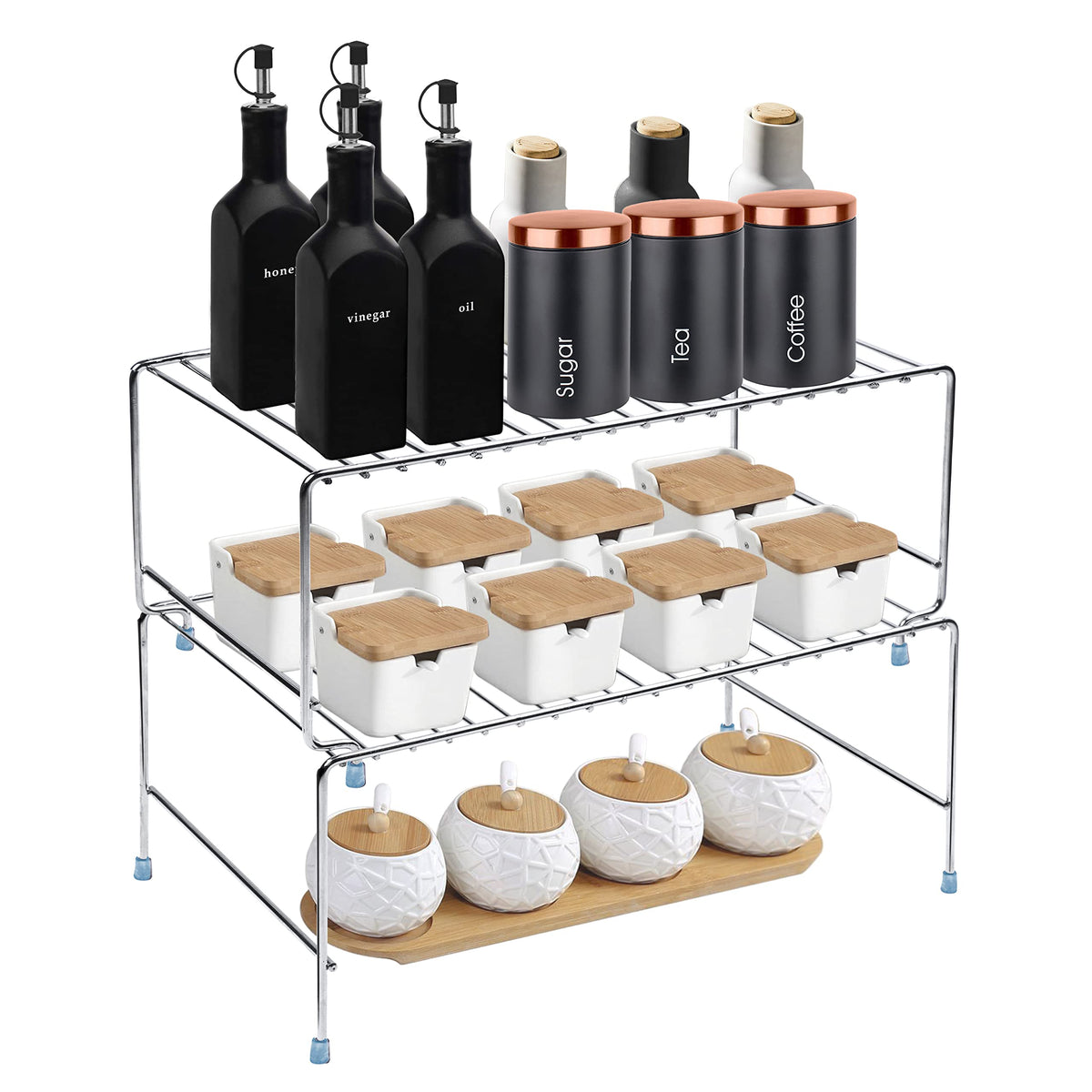 Plantex Stainless Steel Spice Rack/Cabinet Organizer Shelf/Stackable/Expandable Kitchen Shelf Organiser/2 Tier Bathroom Organizer - Chrome-1