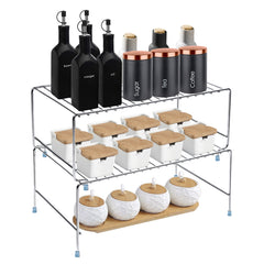 Plantex Stainless Steel Spice Rack/Cabinet Organizer Shelf/Stackable/Expandable Kitchen Shelf Organiser/2 Tier Bathroom Organizer - Chrome-1