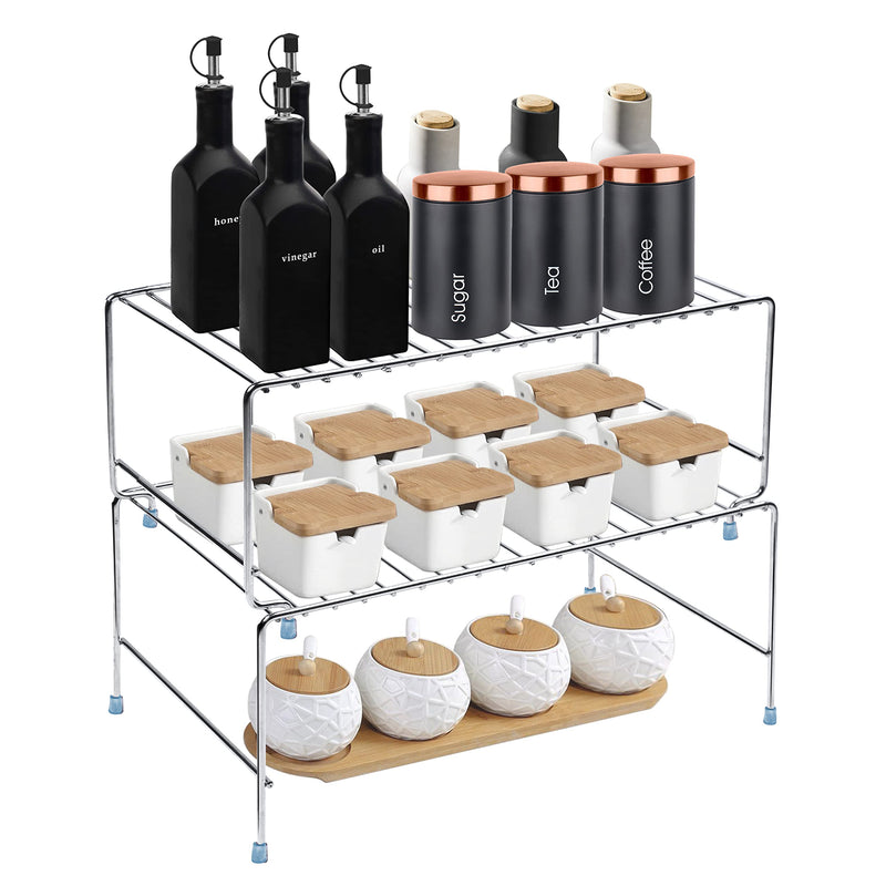Plantex Stainless Steel Spice Rack/Cabinet Organizer Shelf/Stackable/Expandable Kitchen Shelf Organiser/2 Tier Bathroom Organizer - Chrome-1