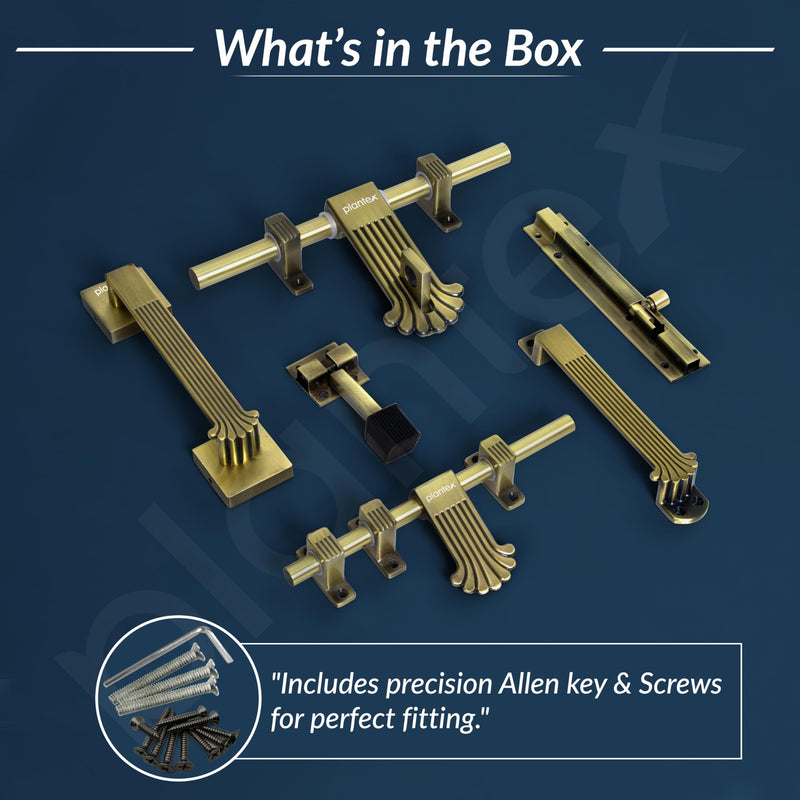 Plantex Door Kit for Single Door/Stainless Steel Door Accessories (10-inch Al-Drop,8-inch Latch,2 Handles of 8 and 7 Inch,7-inch Tower Bolt and 4-inch Door Stopper - (Brass Antique)-5