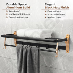 Plantex Towel Rack for Bathroom/Aluminium Towel Holder/24inch Towel Hanger/Bathroom Accessories - Pack of 1 (Black & Gold)-2