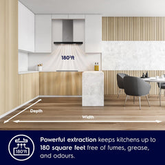 Electrolux 60cm Straight Glass Chimney for up to 180 sqft Kitchen, AutoClean, UltimateTaste 500, Black, ECC6681G-5