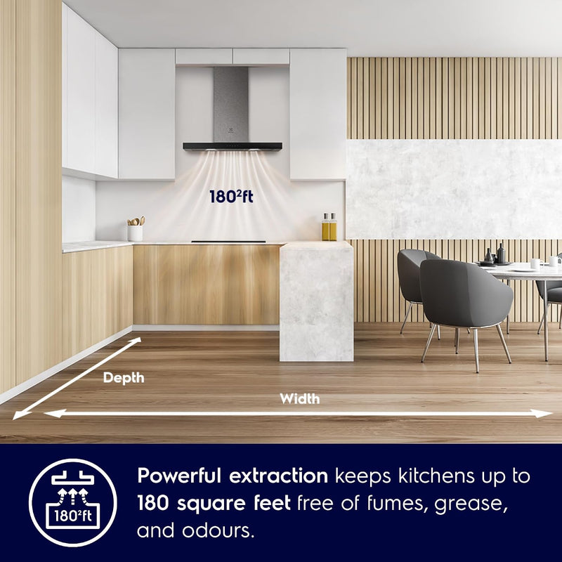 Electrolux 60cm Straight Glass Chimney for up to 180 sqft Kitchen, AutoClean, UltimateTaste 500, Black, ECC6681G-5