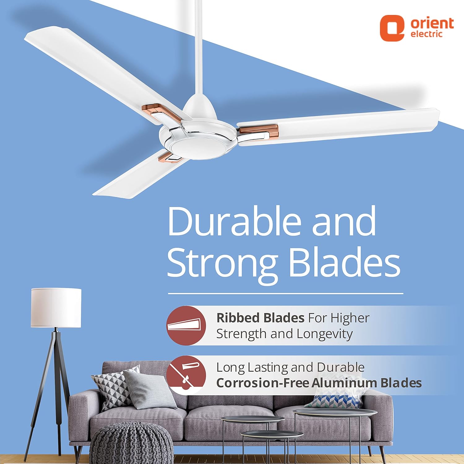 Orient Electric 1200 mm Apex Prime| 5 years warranty by Orient | 350 RPM motor speed| Rust-proof Aluminium blades| Decorative ring & trims| White, pack of 2