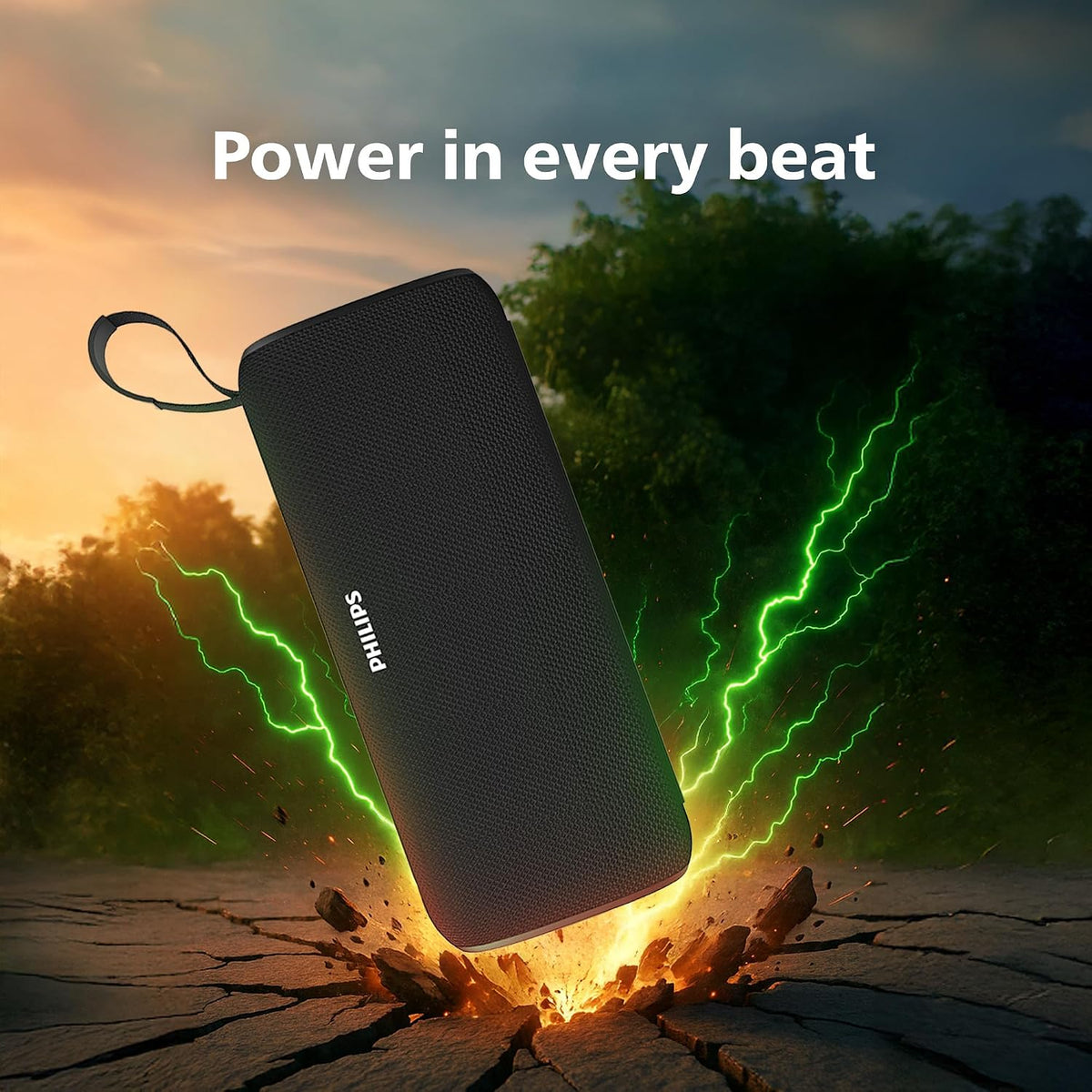 Philips Audio TAS2400BK Portable Bluetooth Speaker with Stereo Sound, 32W RMS, 2400mAh Rechargeable Battery