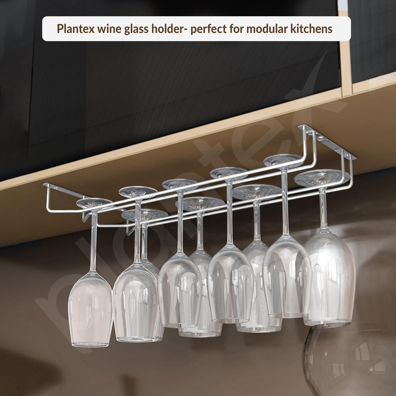 Plantex Wine Glass Rack/Holder Upside Down Glass Hanging Stand for Pubs/Kitchen/Bars (Double Line / 16 x 9 Inches)-2