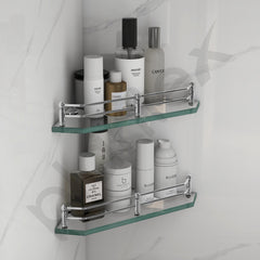 Plantex Corner Glass Shelf for Bathroom Wall/Glass Shelf for Kitchen/Bathroom/Living Room Corner Shelf (9x9 Inches - Pack of 2)-6