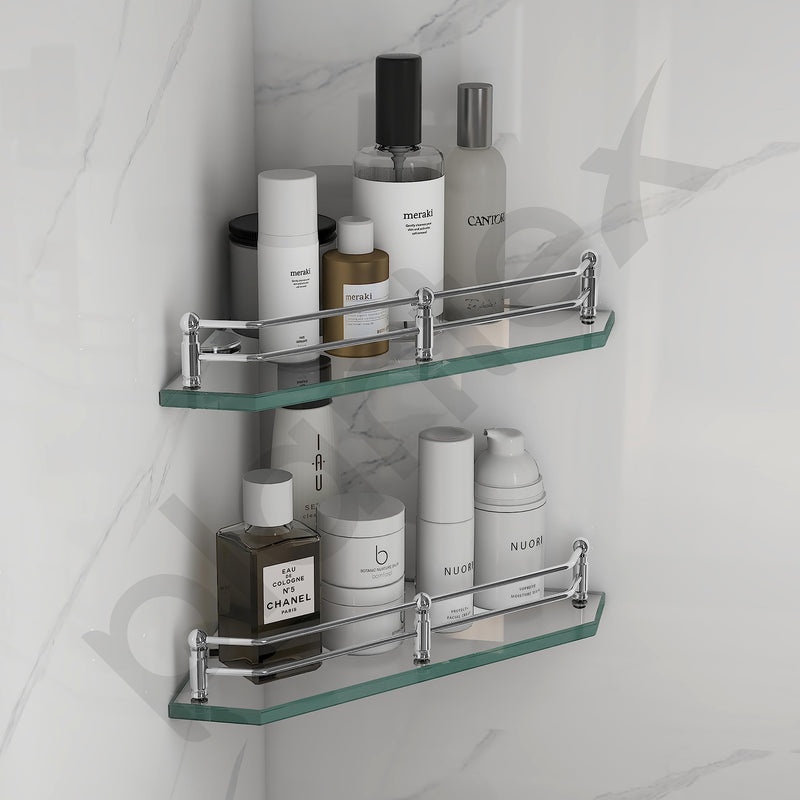 Plantex Corner Glass Shelf for Bathroom Wall/Glass Shelf for Kitchen/Bathroom/Living Room Corner Shelf (9x9 Inches - Pack of 2)-6