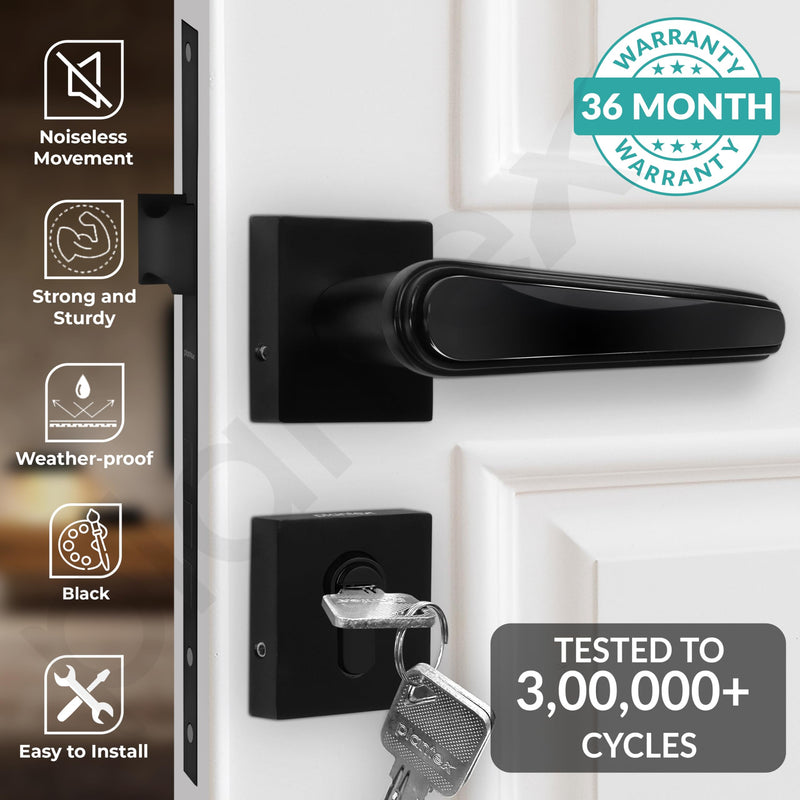 Plantex Main Door Lock/Mortise Lock for Doors - Robust Door Handle for Home with Brass Locks Body & Cylinder (PT-014, Black)-2