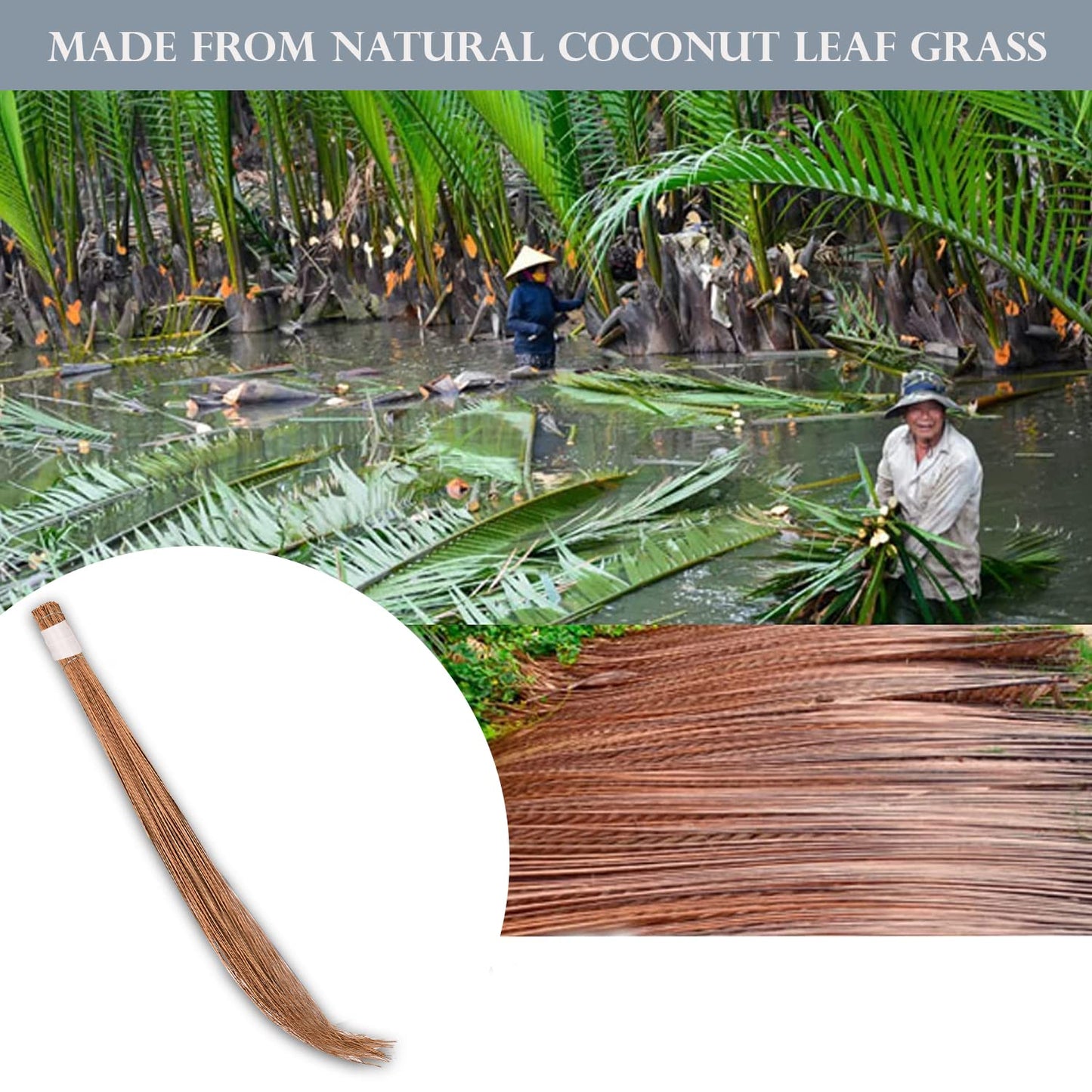 Zureni Traditional Coconut Broom Stick Leaf Grass 45 inchs Long Broomstick Washable Seekh Jhaadu with Firm & Comfortable Grip Ideal for Wet Surface Cleaning (1 Pc, 400 Gm, Random Colors)