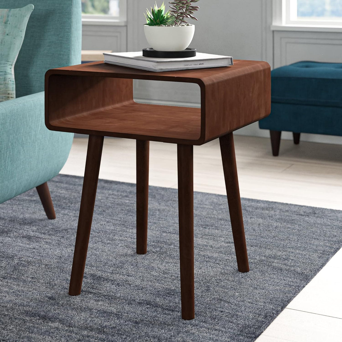 Bedside end Table Open Shelf | Sofa Side Table | Bedroom Table | Tall End Table | Rosewood | Color Black (Brown