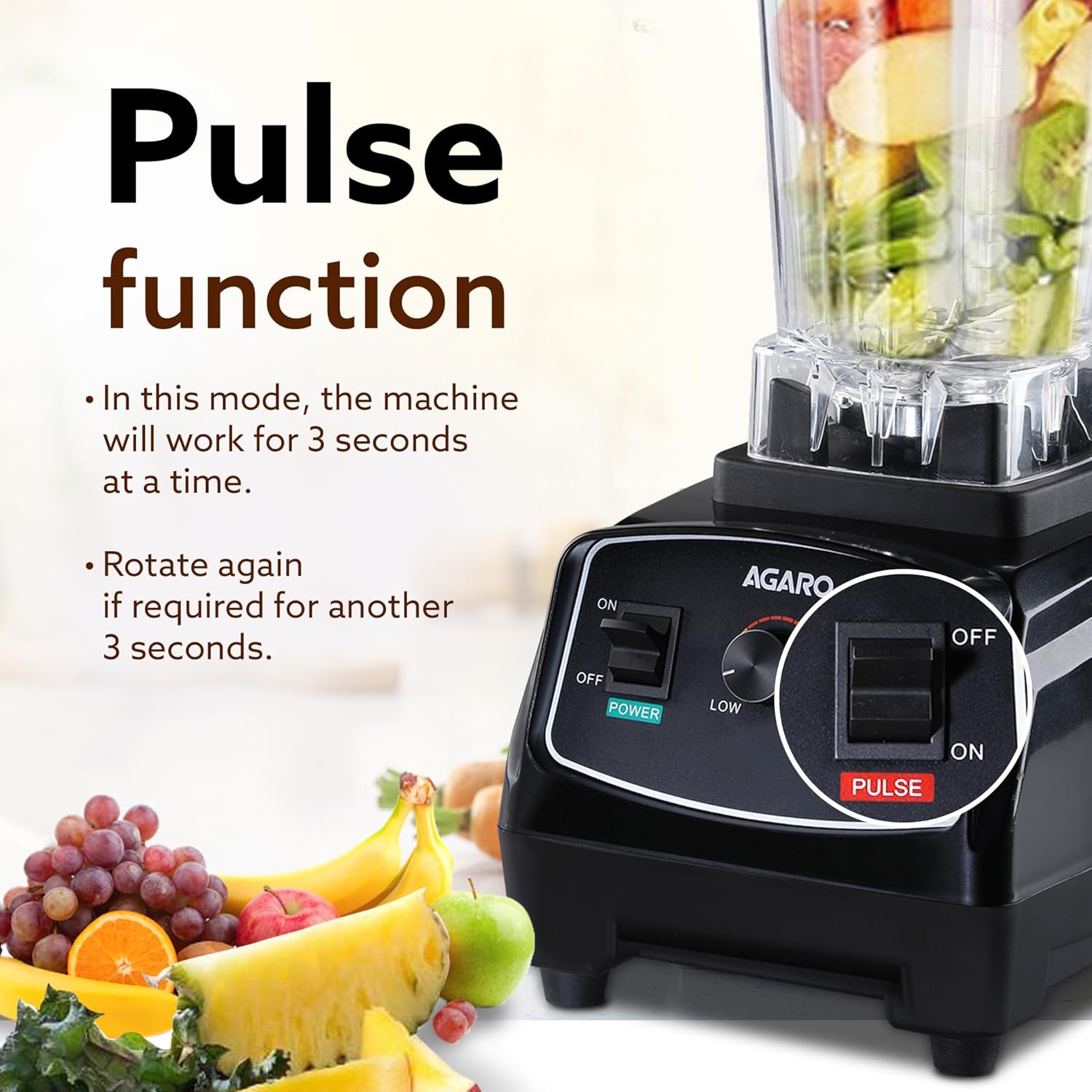 AGARO Grand Professional Blender/Grinder/Mixer, 2000 watts, 2 Litres BPA Free Jar, Commercial heavy duty blender, High Power & Speed Blender, 100% Copper Motor, Pulse Function, 8 Leaf SS Blade