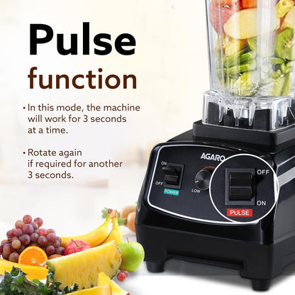 AGARO Grand Professional Blender/Grinder/Mixer, 2000 watts, 2 Litres BPA Free Jar, Commercial heavy duty blender, High Power & Speed Blender, 100% Copper Motor, Pulse Function, 8 Leaf SS Blade