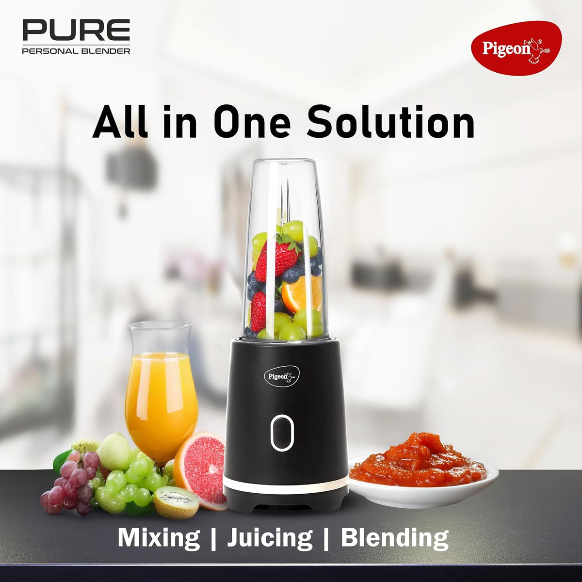 Pigeon by Stovekraft Pure | Grinder Juicer Blender Smoothie Maker All-in-1 Machine | 300 Watt | 1 Jars- Multiuse Jar 500