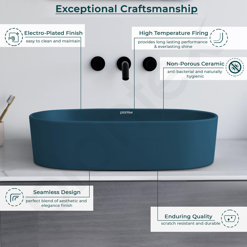 Plantex Ceramic Wash Basin for Bathroom/Oval Counter Top Basin/Tabletop Wash Basin for Home/Office(Pine Blue - 22x14x6 inch)-2
