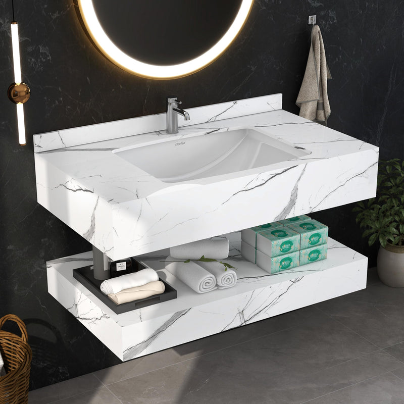 Plantex Floating Vanity/Slab Tile Vanity with Washbasin for Bathroom/Wall Mount Cabinet with Sink - (Statuario Arco - 80 X 47 cm)-1