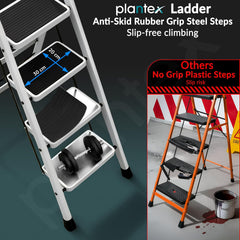 Plantex Ladder for Home 5 Steps/Foldable Ladder with Anti-Skid Wide Steps (30L x 20W cm)/Strong D-Shape Pipe with X-Support for More Stability/5 Year Warranty(Apex-White)
