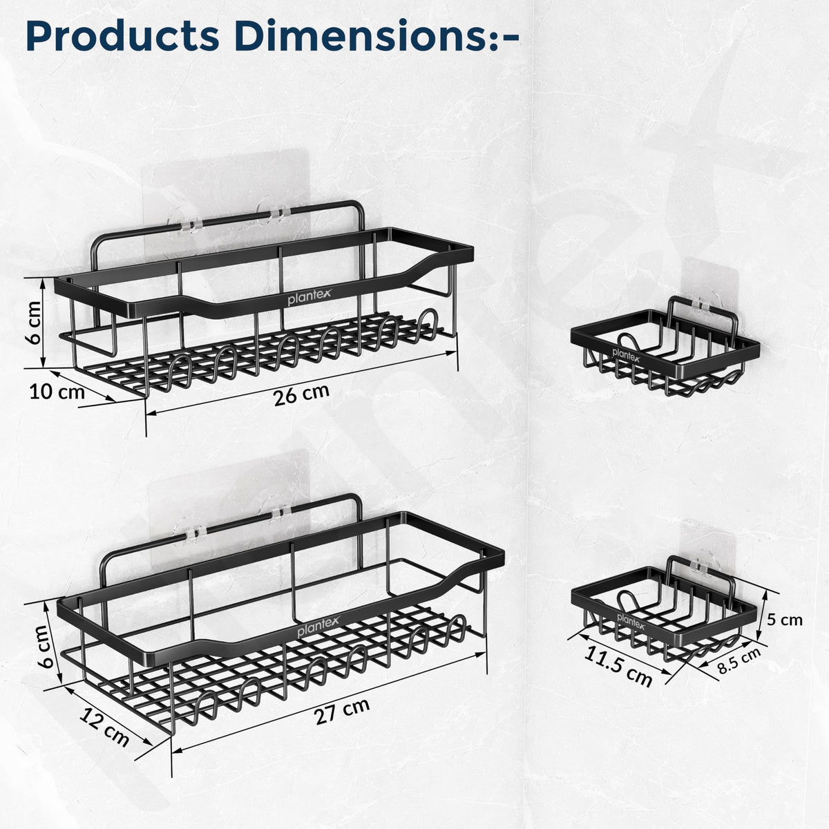 Plantex Self Adhesive Bathroom Combo Bathroom Shelf/Soap Dish/Multipurpose Bathroom Organizer/Soap Holder/Bathroom Accessories - Combo (Black)-4