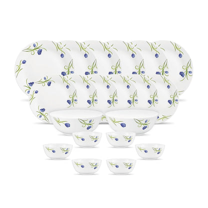 Diva by La Opala, Pearl Collection, Opal Glass Dinner Set 20 pcs, Turquoise Trims, White