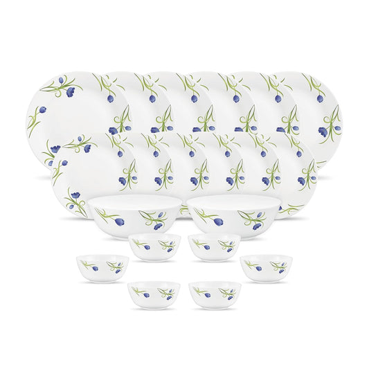 Diva by La Opala, Pearl Collection, Opal Glass Dinner Set 20 pcs, Turquoise Trims, White