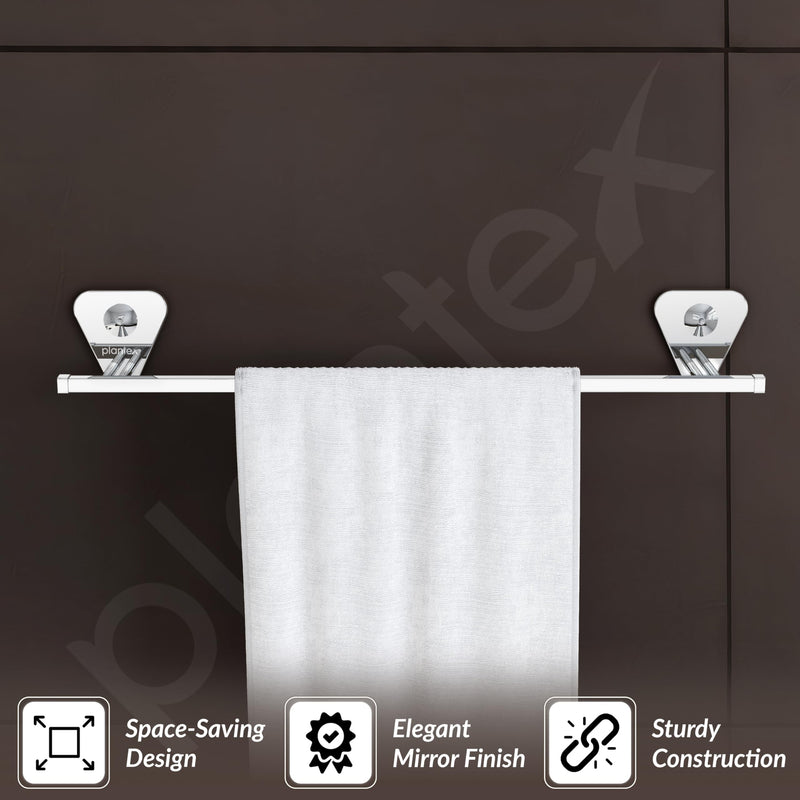 Plantex Pyramid Stainless Steel Towel Hanger for Bathroom/Single Towel Rod/Bar/Bathroom Accessories (24inch) - Chrome - Pack of 1-3