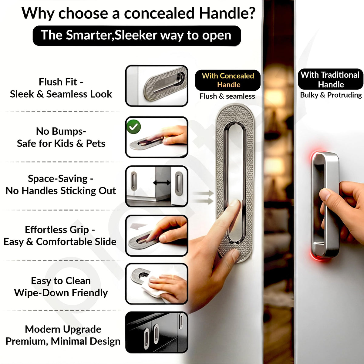 Plantex Sliding Door Handle/Concealed Handle for Sliding Door/224mm Concealed Handle for Wardrobe/Kitchen Cabinet - Pack of 1 (Satin) (Model APS-DTC-3770)-5