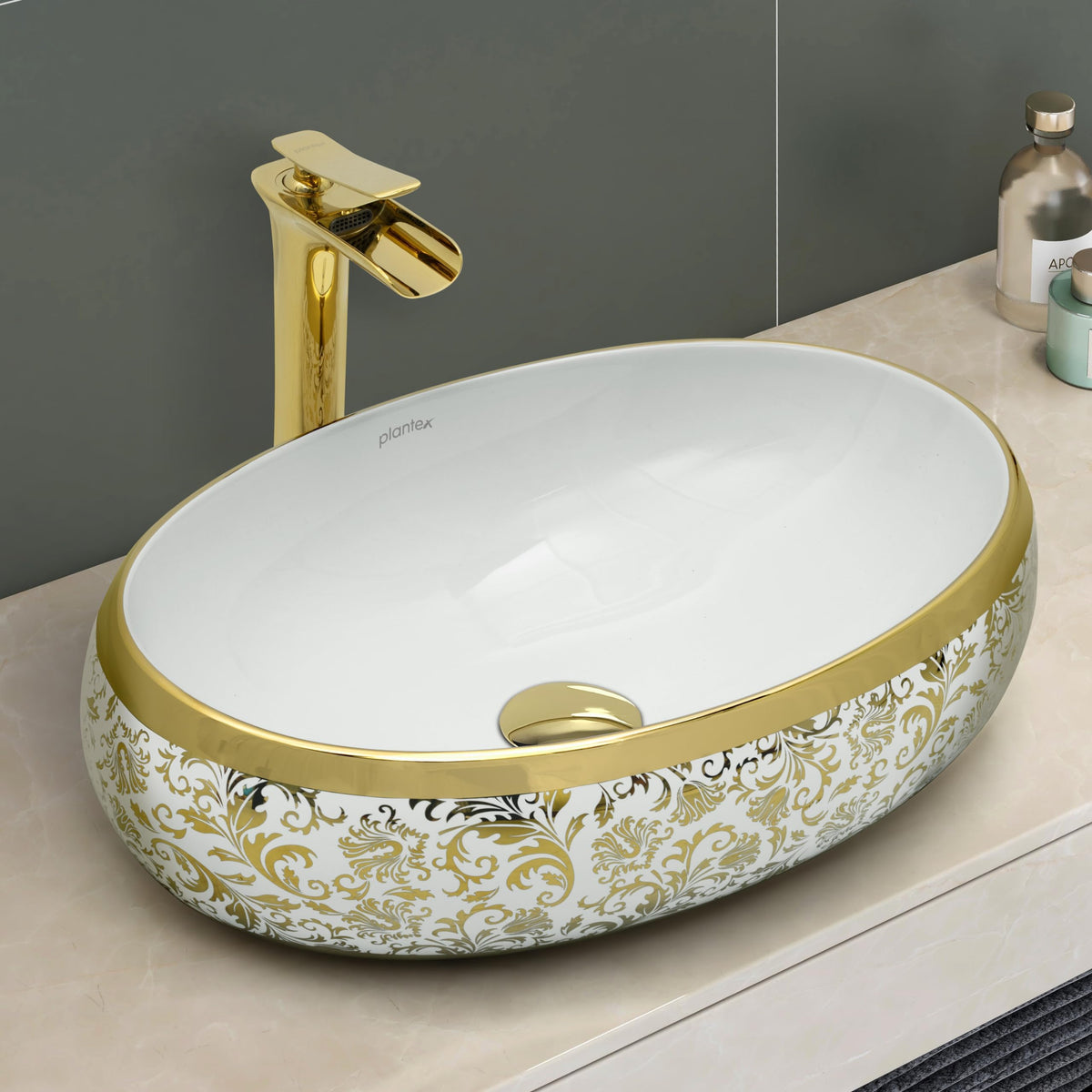Plantex Wash Basin For Bathroom/Tabletop Designer Ceramic Basin/Countertop Vessel Sink Basin - Indo-European Collection (24 x 16 x 7 Inch)-1