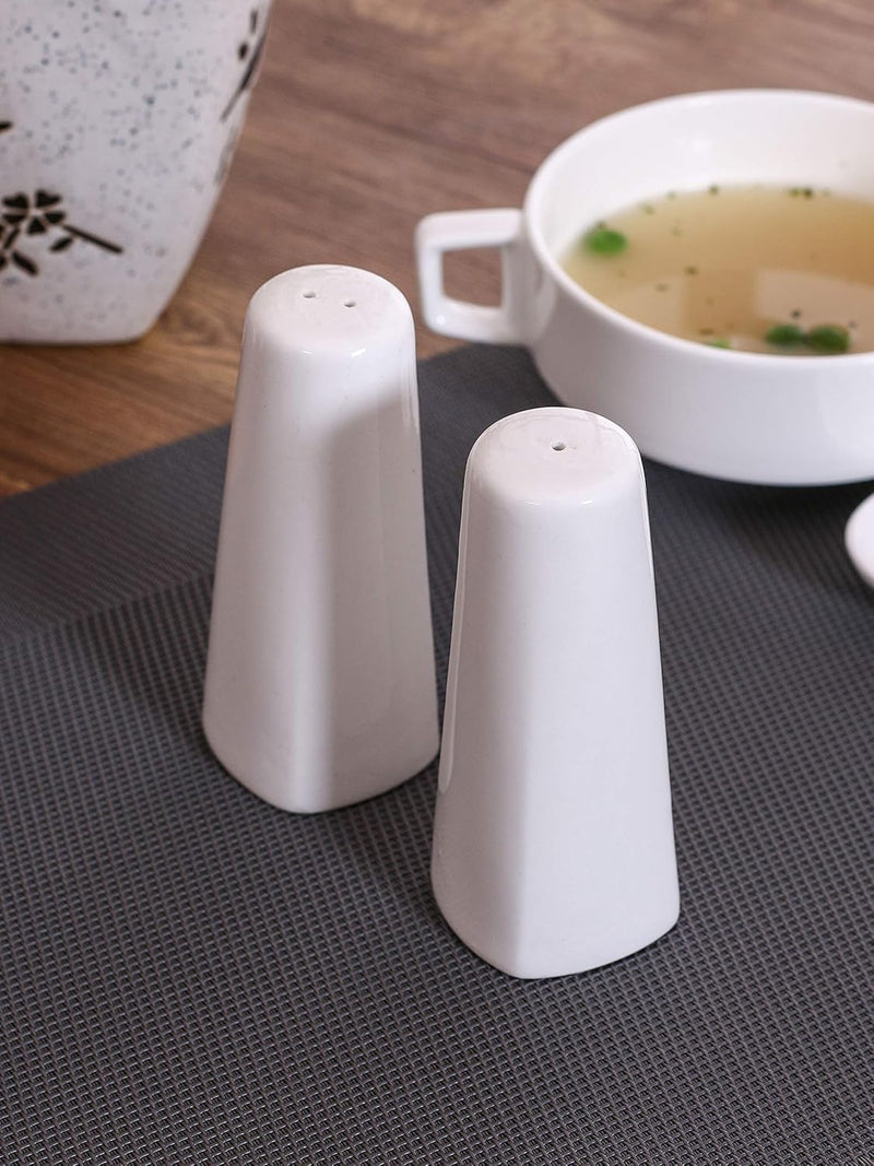 Clay Craft Basics Cruet Set/Salt and Pepper Shaker, Tower Look, White Ceramic, 2 Pcs