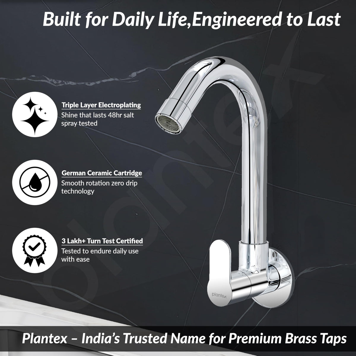 Plantex Pure Brass Sink Tap for Kitchen Basin/Swan Neck Sink Tap for Wash Basin/360 Swivel spout with Water Saving Nozzle Nal Taps - Pack of 1 (Chrome)-2