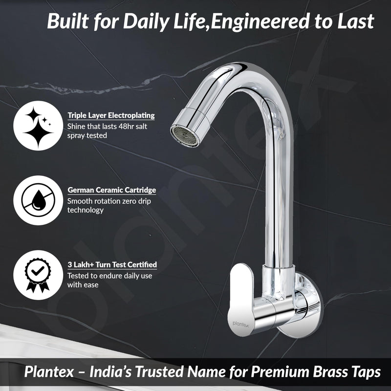 Plantex Pure Brass Sink Tap for Kitchen Basin/Swan Neck Sink Tap for Wash Basin/360 Swivel spout with Water Saving Nozzle Nal Taps - Pack of 1 (Chrome)-2