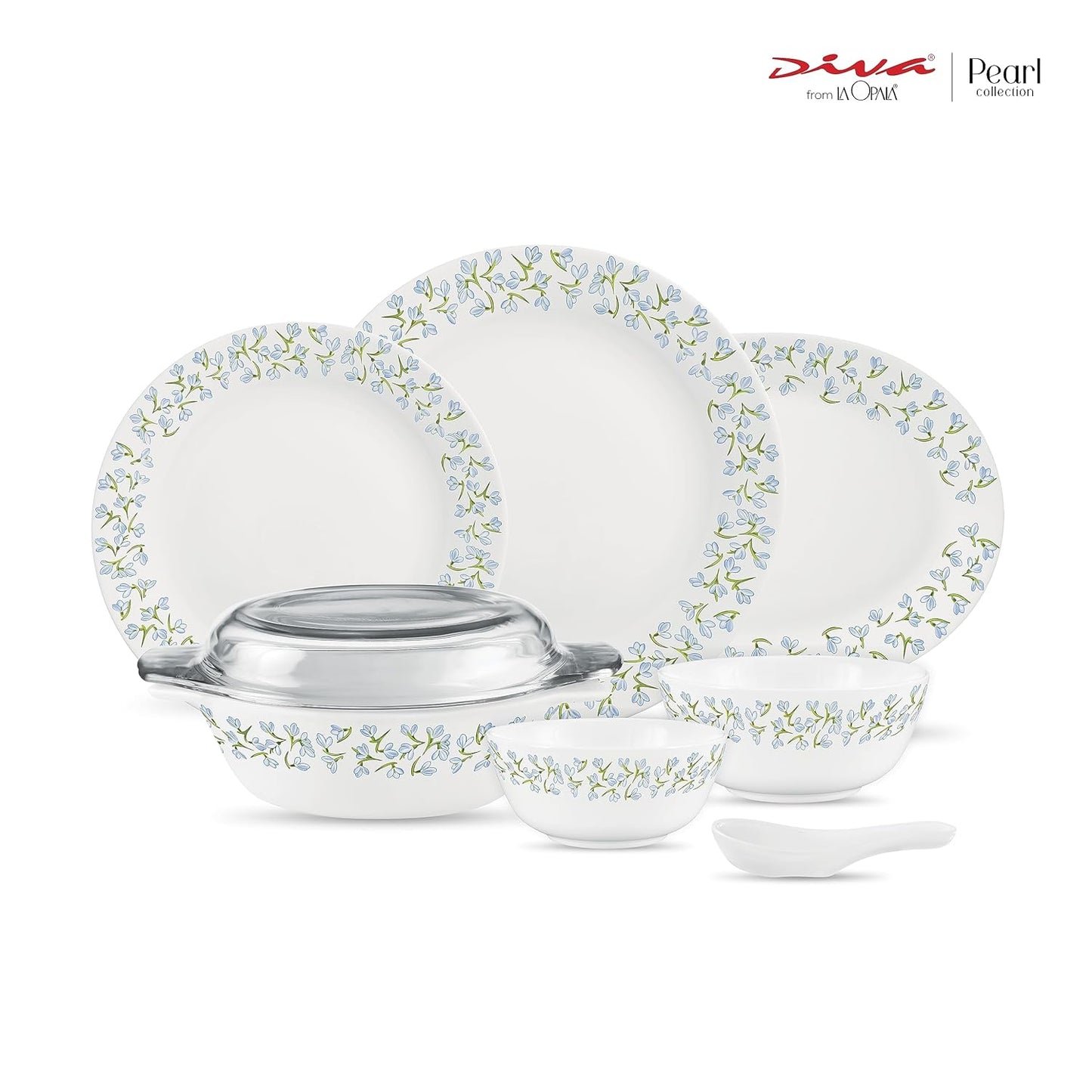 Diva by La Opala, Pearl Collection, Opal Glass Dinner Set 35 pcs, Silky Cluster, White