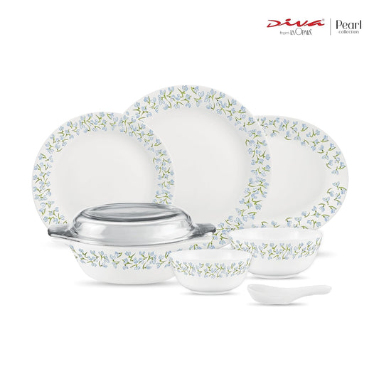 Diva by La Opala, Pearl Collection, Opal Glass Dinner Set 35 pcs, Silky Cluster, White