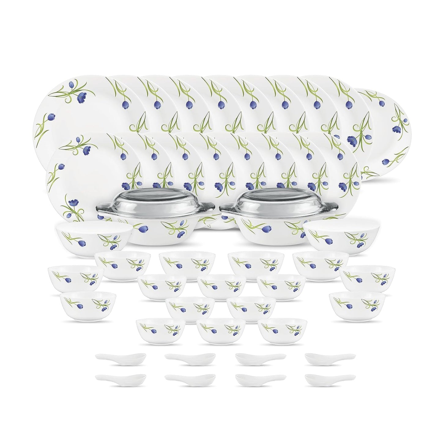 Diva by La Opala, Pearl Collection, Opal Glass Dinner Set 47 pcs, Turquoise Trims, White