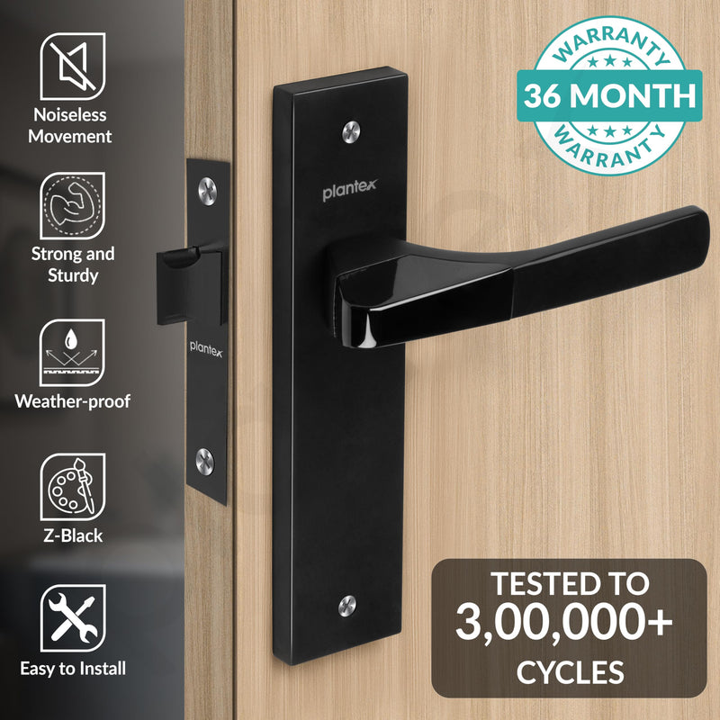 Plantex Heavy Duty Door Lock Bathroom Door Lock/Mortise 8inch Keyless Plate Handle Set for Home/Bathroom/Store Room/Balcony/Office with Baby Latch (8114, DC-Black & Z-Black)-2
