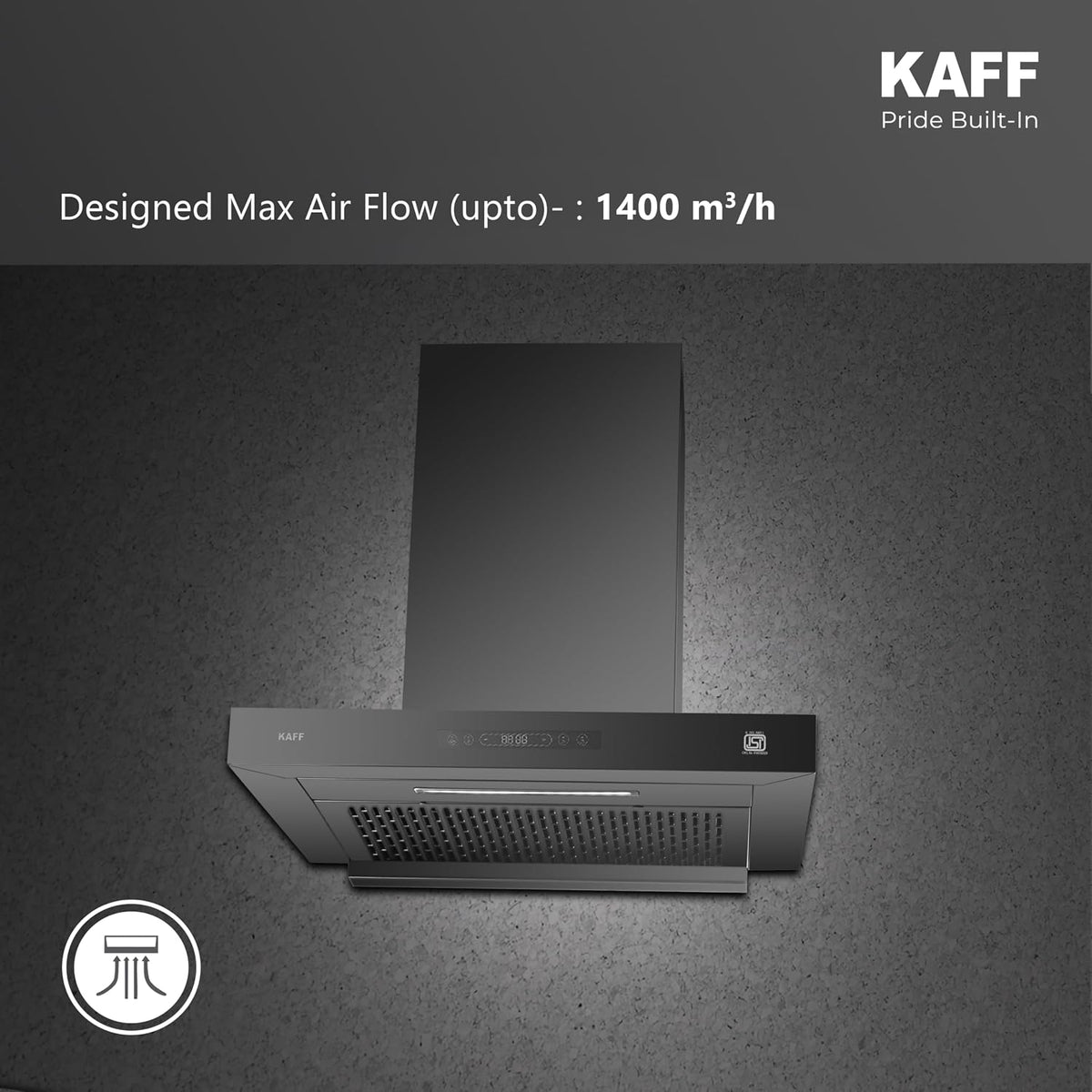Kaff ASHPRO 60 cm, 1450 m³/hr Suction BLDC Filterless Kitchen T- Shape Chimney | Dry Heat Auto Clean | | Touch & Gesture