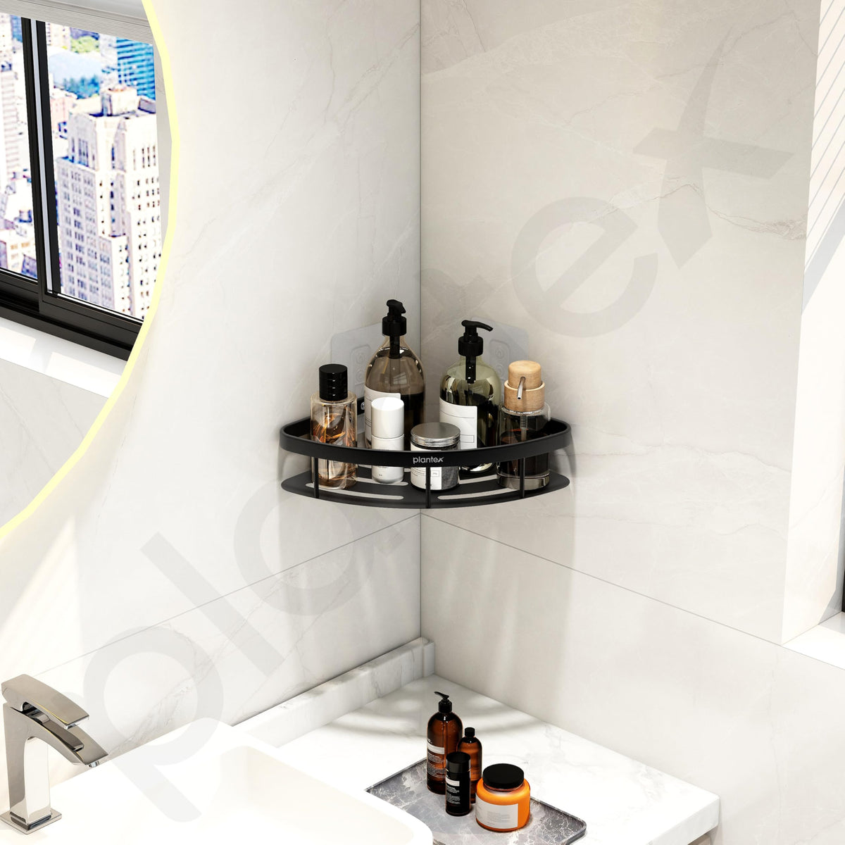 Plantex Aluminium Self Adhesive Bathroom Shelf/Corner Shelf for Bathroom Wall/Wall Mounted Bathroom Shelves & Accessories/No Drill Kitchen Organizer Rack Shelf-Pack of 1(9x9 Inch,Matt Black)-6