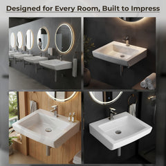 Plantex Ceramic Wall Hung Basin with 10 Years Glaze Warranty by Plantex/Washbasin for Bathroom/Wall Mounted Wash Basin/Sink for Living Room (Laric, White)-4