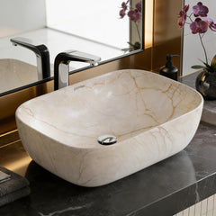 Plantex Ceramic Countertop Washbasin/Marble Basin with Brown Veins/Table Top Wash Basin for Bathroom (18 x 13 x 5.5 Inch)-1