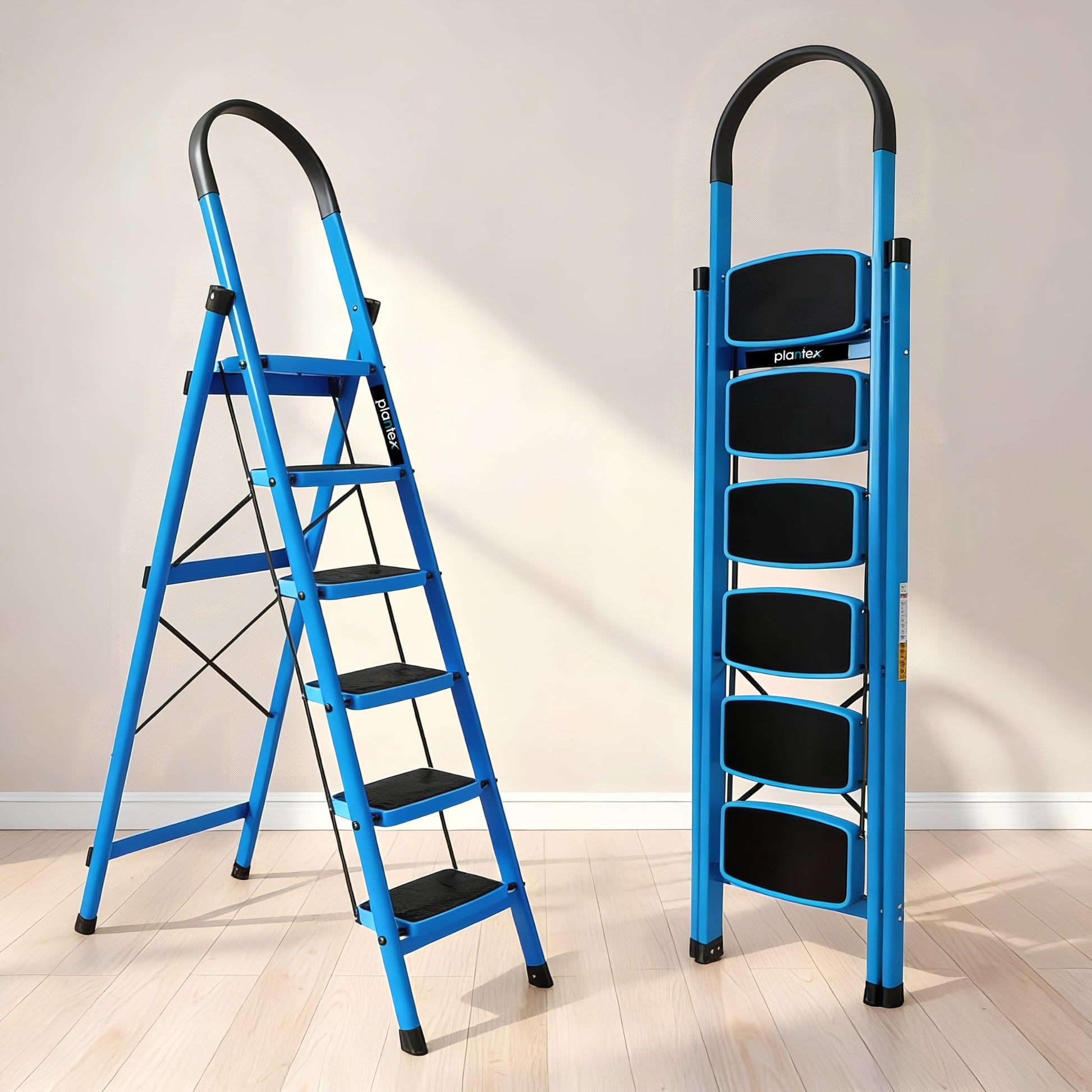 Plantex Premium 4 Step Steel Ladder/Ladder for Home/Wide Anti-Skid Wide Step Ladder/Capacity Upto 150 Kg (Blue & Black)