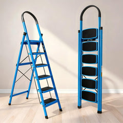 Plantex Premium 4 Step Steel Ladder/Ladder for Home/Wide Anti-Skid Wide Step Ladder/Capacity Upto 150 Kg (Blue & Black)