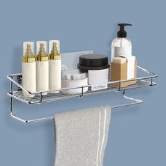 Plantex Self Adhesive Bathroom Shelf/Stainless Steel Shelf with Towel Rod/Napkin Holder/Kitchen Shelves & Racks/Kitchen Stand/Rack (Chrome)-1