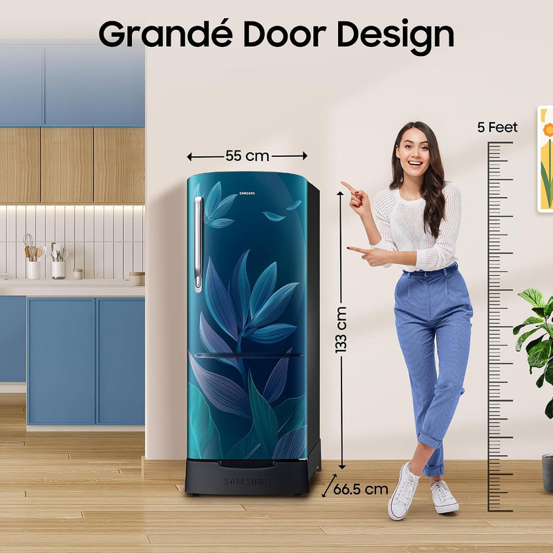 Samsung 183 L, 4 Star, Digital Inverter, Direct-Cool Single Door Refrigerator (RR20H28249U/NL, Paradise Bloom Blue, Base Stand Drawer, Single Touch)-2