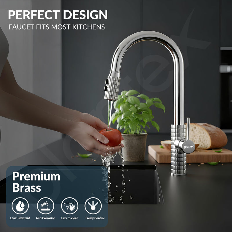 Plantex Pure Brass Pull-Down Kitchen Sink Tap/Kitchen Sink Faucet/Sink Tap for Kitchen Basin with 360? Swivel Spout - (2045, Chrome)-3