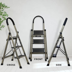 Plantex Guardex 3 Step Foldable Aluminum Ladder for Home/Anti-Slip Shoes and Edge Guards/5 Year Manufacturer Warranty Ladder for Home (Anodized Coated-Gold)