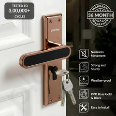 Plantex Door Lock Set - Main Door Lock Plate Handle Set/Mortise Lock with 3 Keys/Lock Body and Cylinder - Pack of 1 (OHMH-21, PVD Rose Gold & Black)-2