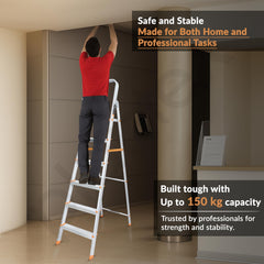 Plantex Legend 6 Step Aluminium Ladder for Home/Wide Anti-Skid Steps/Capacity Upto 150 kg/5 Year Manufacturer Warranty (Orange-Silver)-6