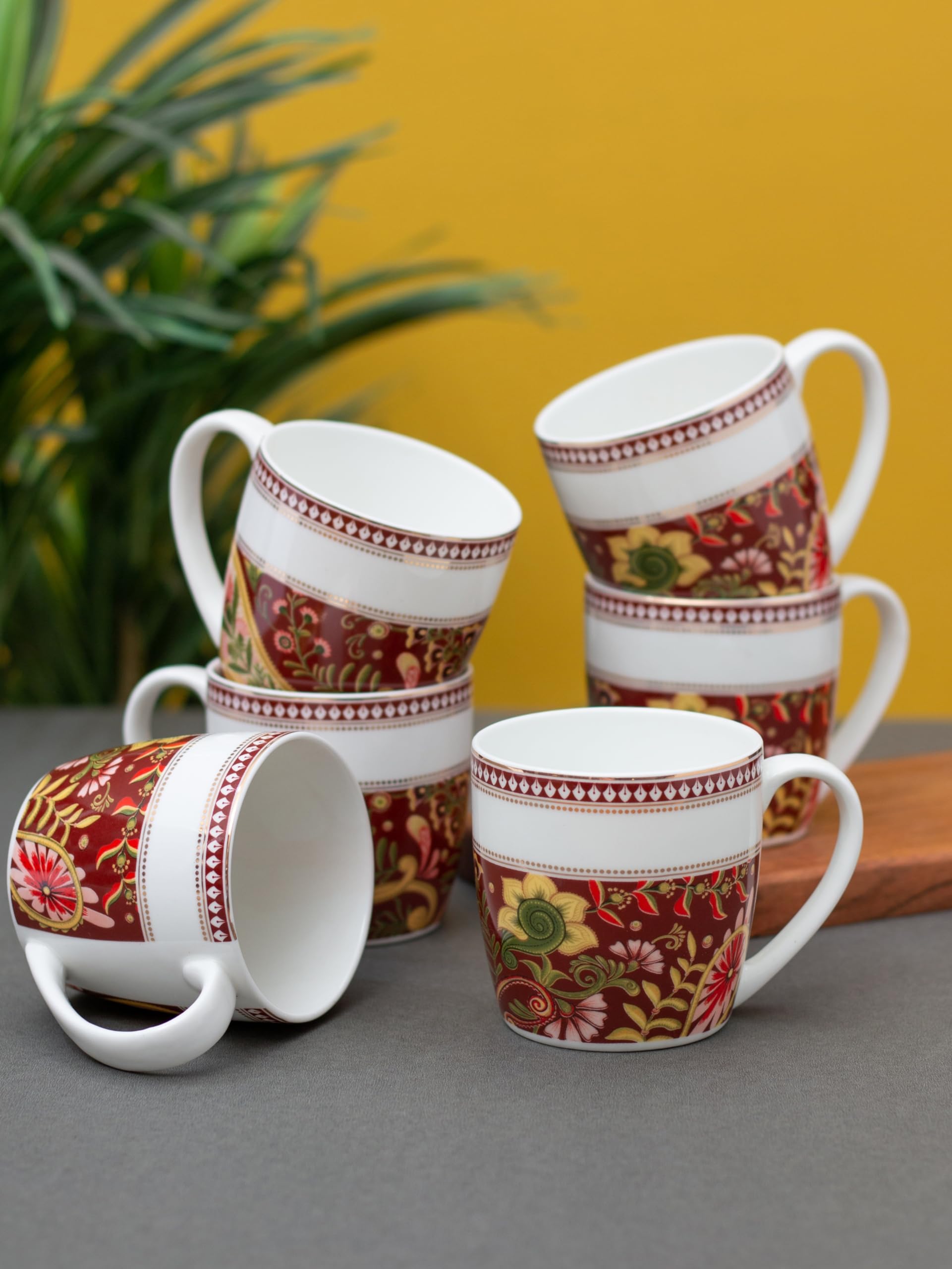 Clay Craft Fine Ceramic Tea/Coffee Cup Set of 6-200 ml Each (Fiesta FI801), Tea Cup Set of 6, Microwave & Dishwasher Safe, Mugs for Coffee, Cups Set of 6, Mug Set, Gift Set, Ideal for Gifting