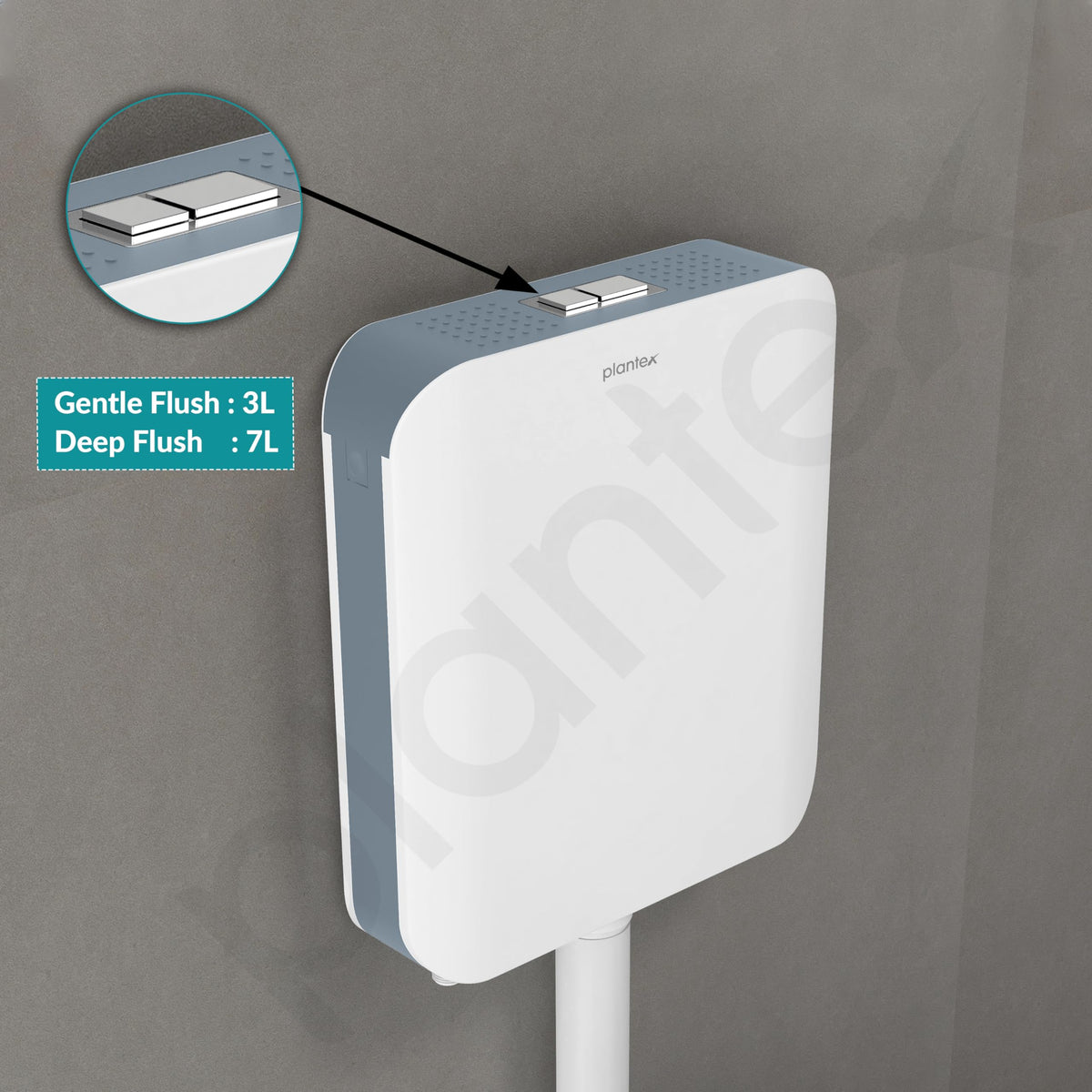 Plantex Flush Tank for Toilet/7 LTR Water Capacity Polypropylene Toilet Flush Tank/Slim and Dual Tone Cistern with Internal Accessories - Pack of 1 (Grey & White)-6