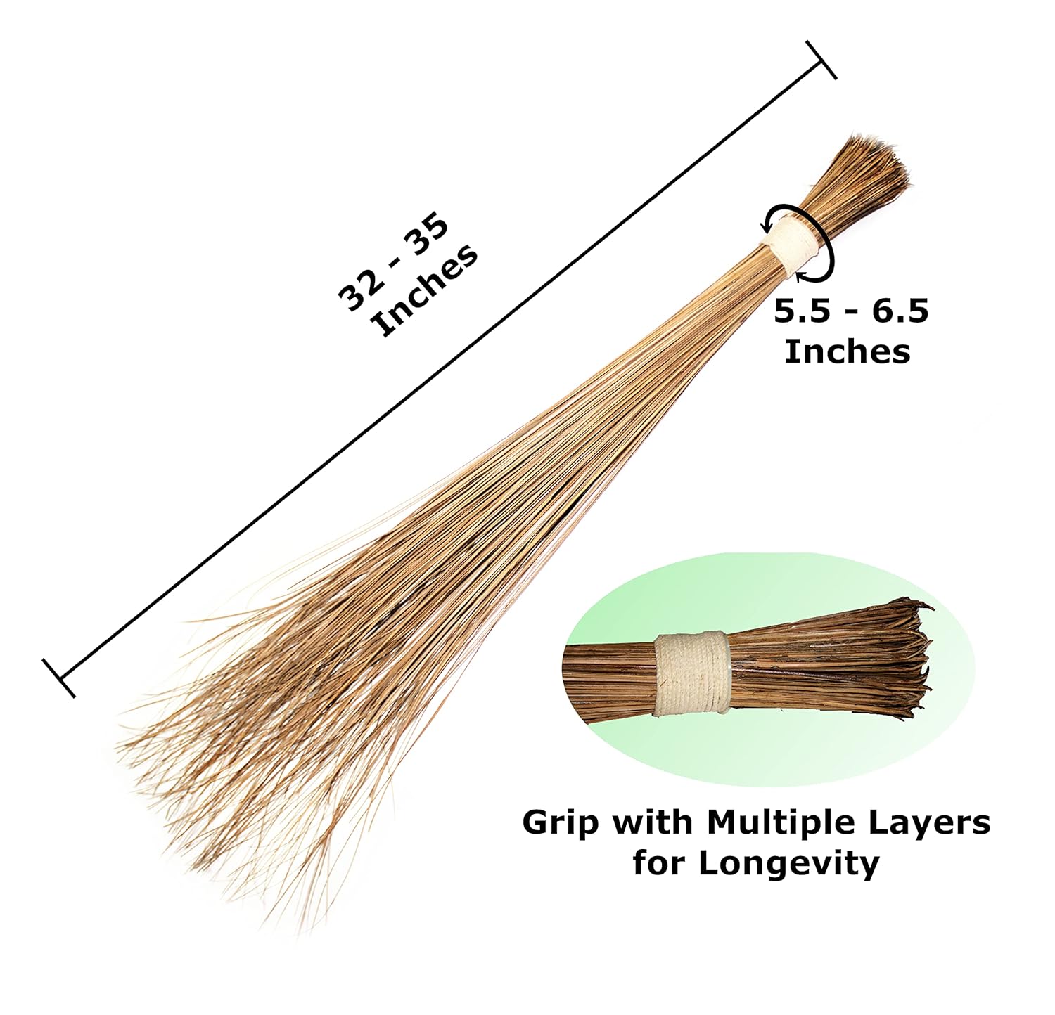 Nilavan Coconut Broom Sticks for Home Cleaning - Pack of 1|Coconut Grass Brooms with Multiple Layer Grip|Durable & Multi-Usage|32-35 Inches Long|5.5-6.5 Inches Circumference (Standard, 1), hard_floor